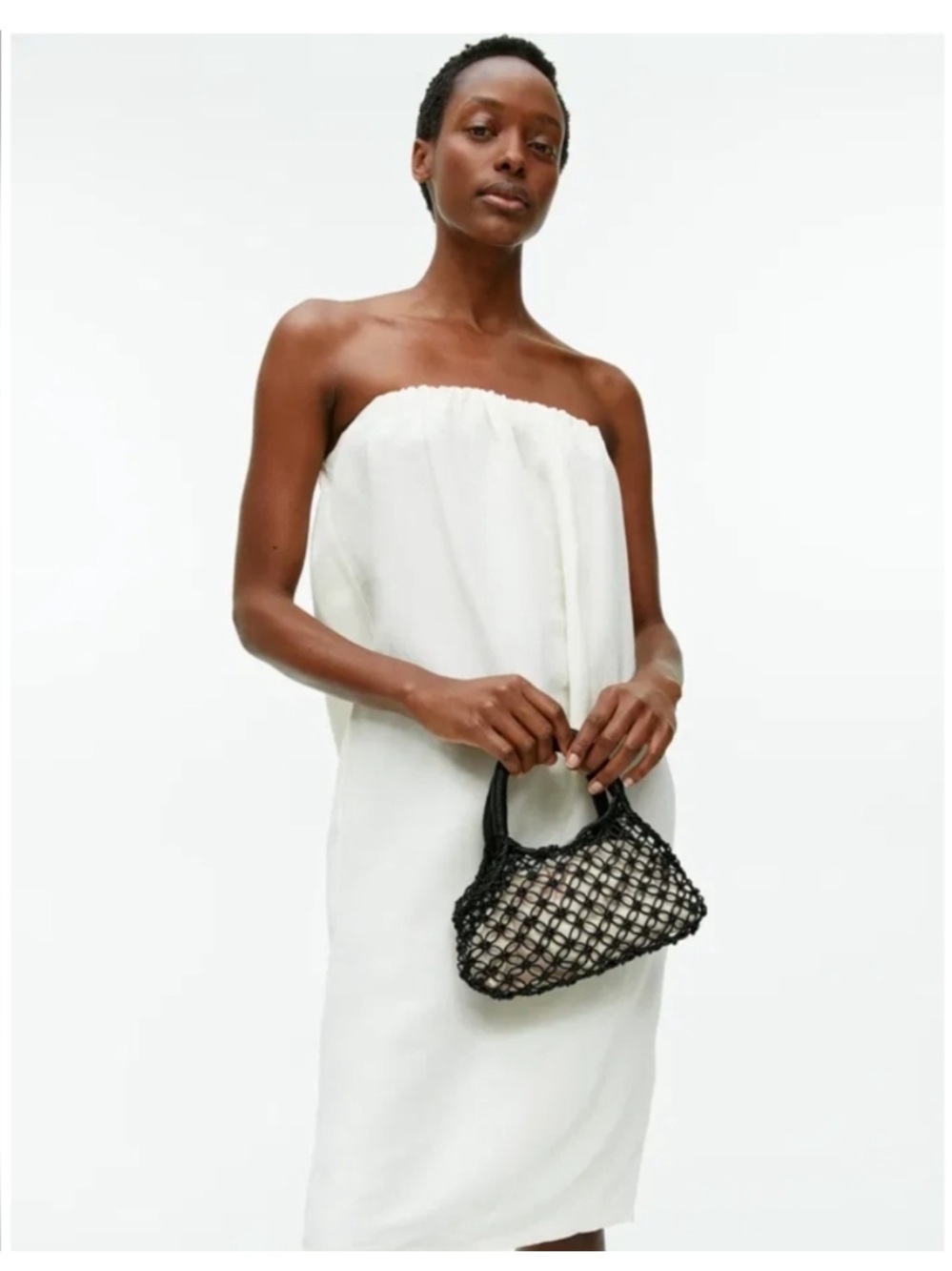 Arket Black Leather Woven Net Tote with Cream Pouch - Picture 6 of 10